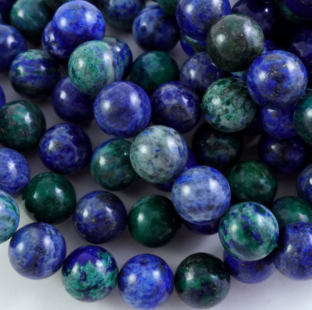 Azurite Malachite (Round)(Smooth)(4mm)(6mm)(8mm)(10mm)(12mm)(16"Strand)