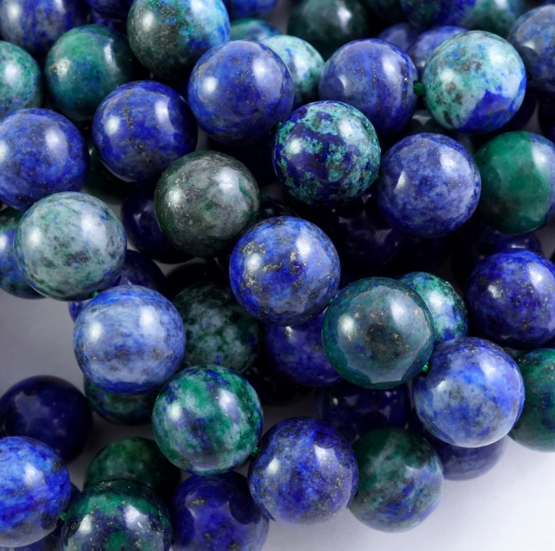 Azurite Malachite (Round)(Smooth)(4mm)(6mm)(8mm)(10mm)(12mm)(16"Strand)