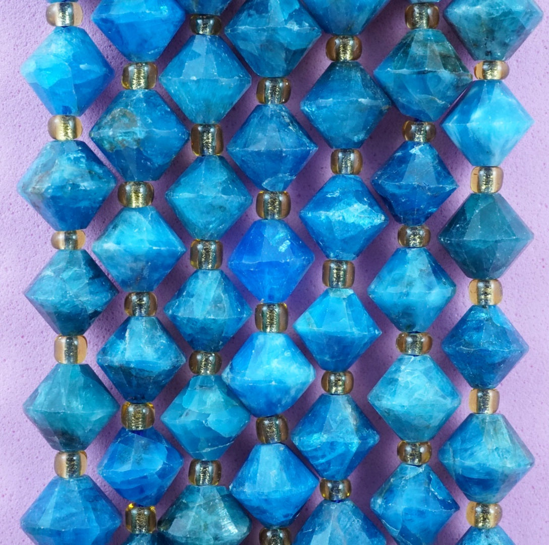 Blue Apatite (Bicone)(Faceted)(8mm)(16"Strand)