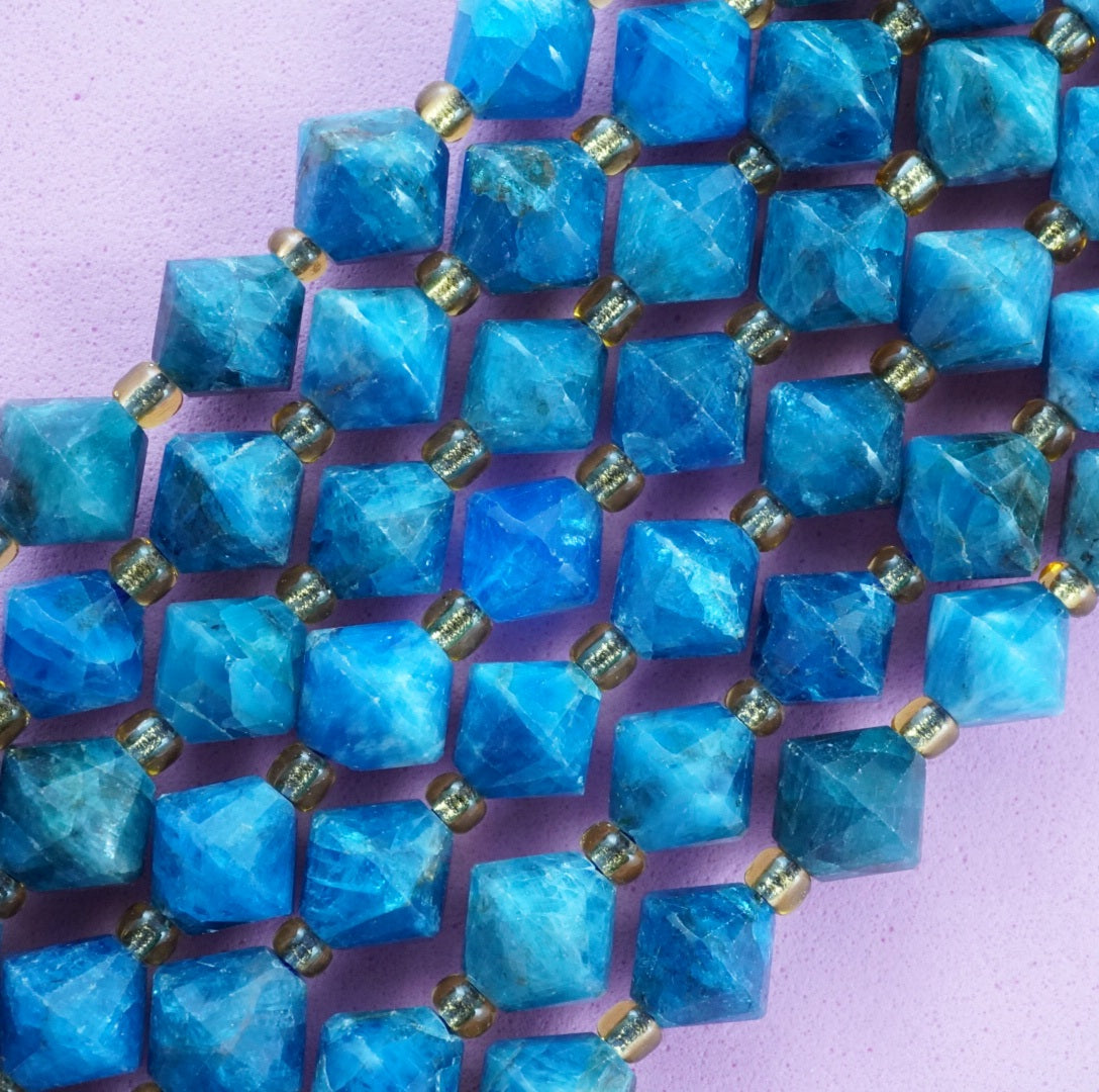 Blue Apatite (Bicone)(Faceted)(8mm)(16"Strand)
