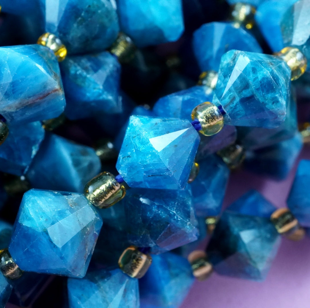 Blue Apatite (Bicone)(Faceted)(8mm)(16"Strand)