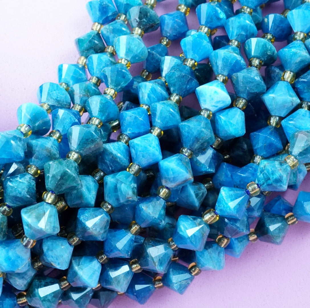 Blue Apatite (Bicone)(Faceted)(8mm)(16"Strand)