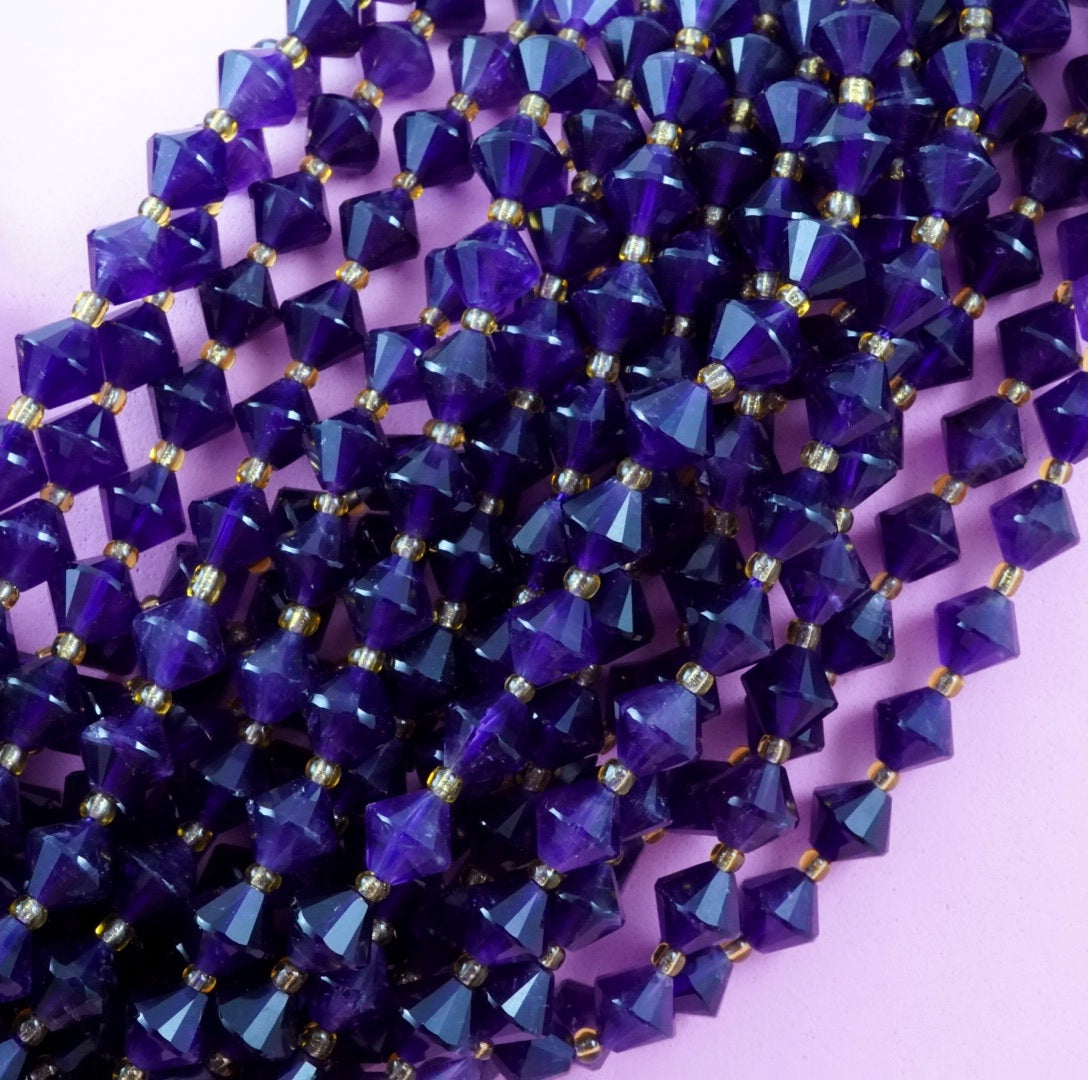 Amethyst (Bicone)(Faceted)(8mm)(16"Strand)