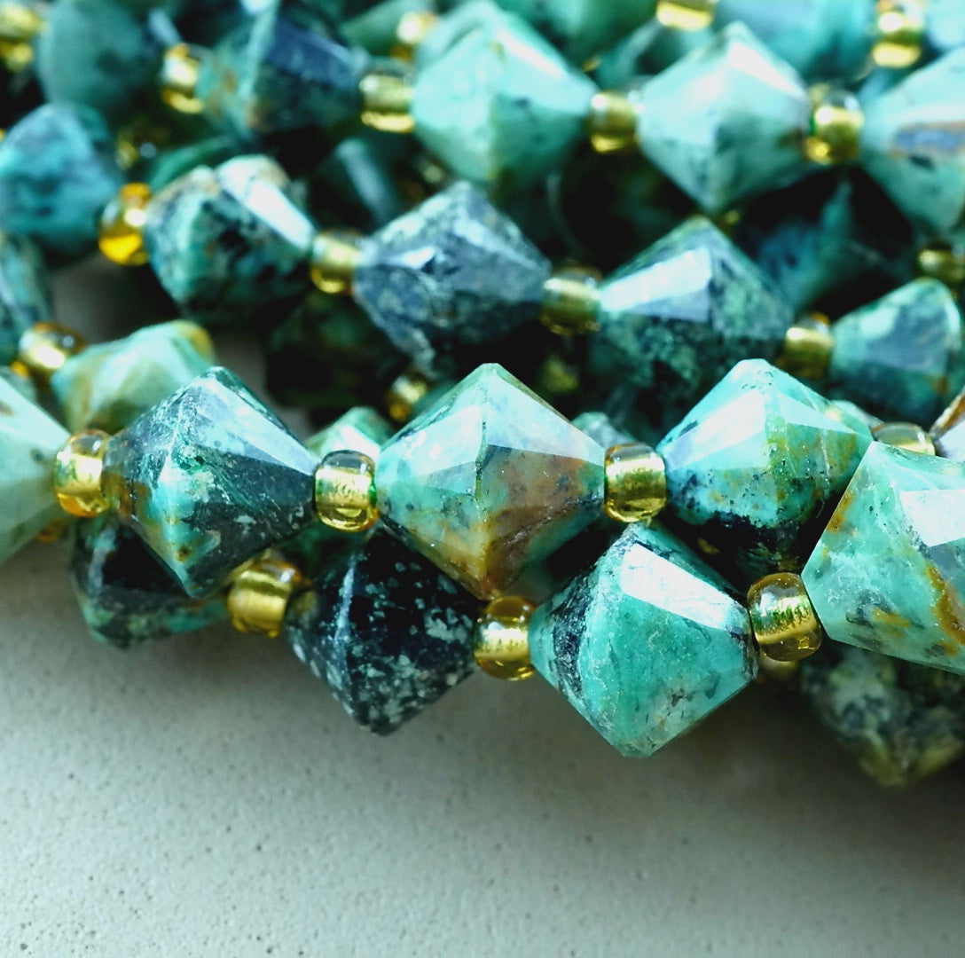 African Turquoise (Bicone)(Faceted)(8mm)(16"Strand)
