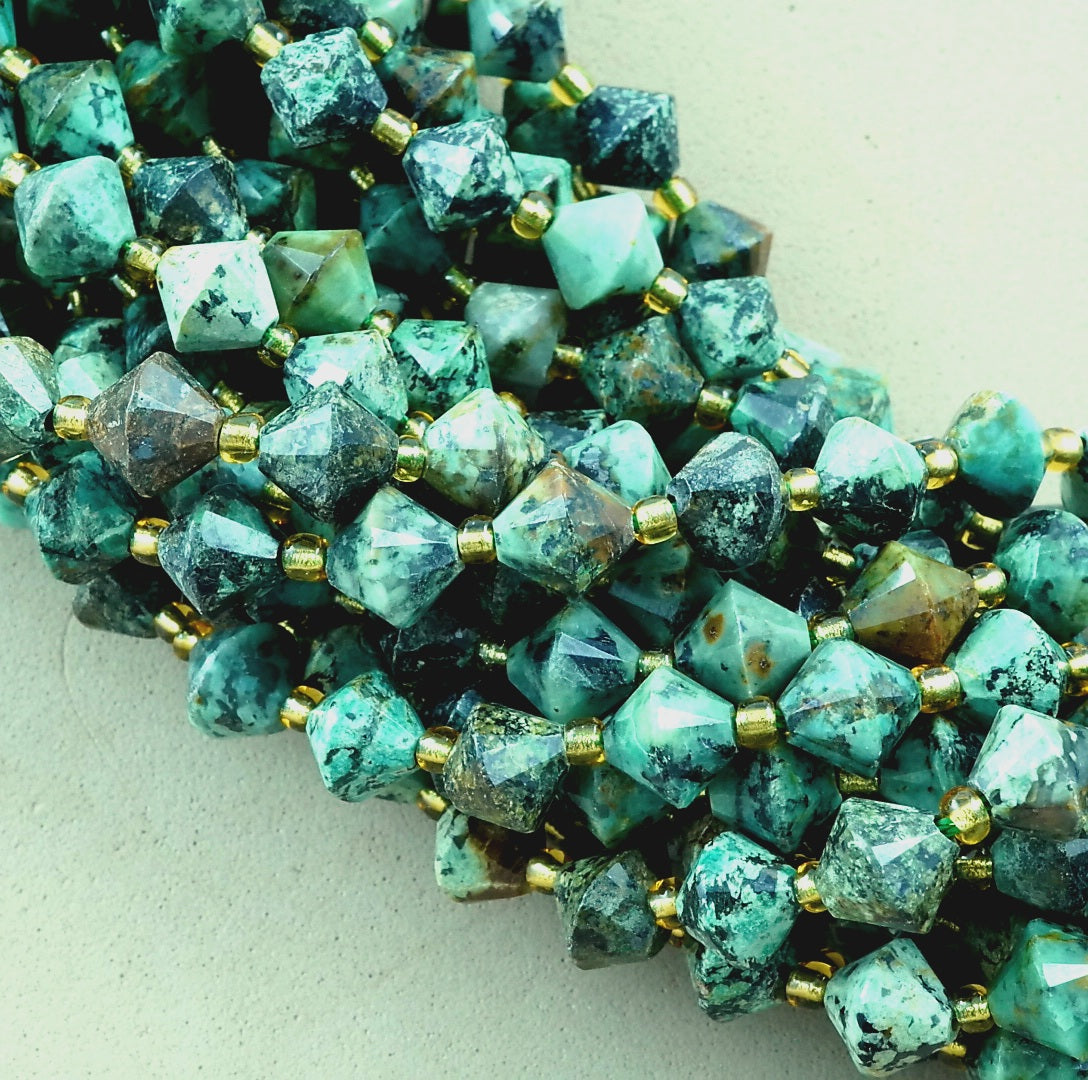 African Turquoise (Bicone)(Faceted)(8mm)(16"Strand)