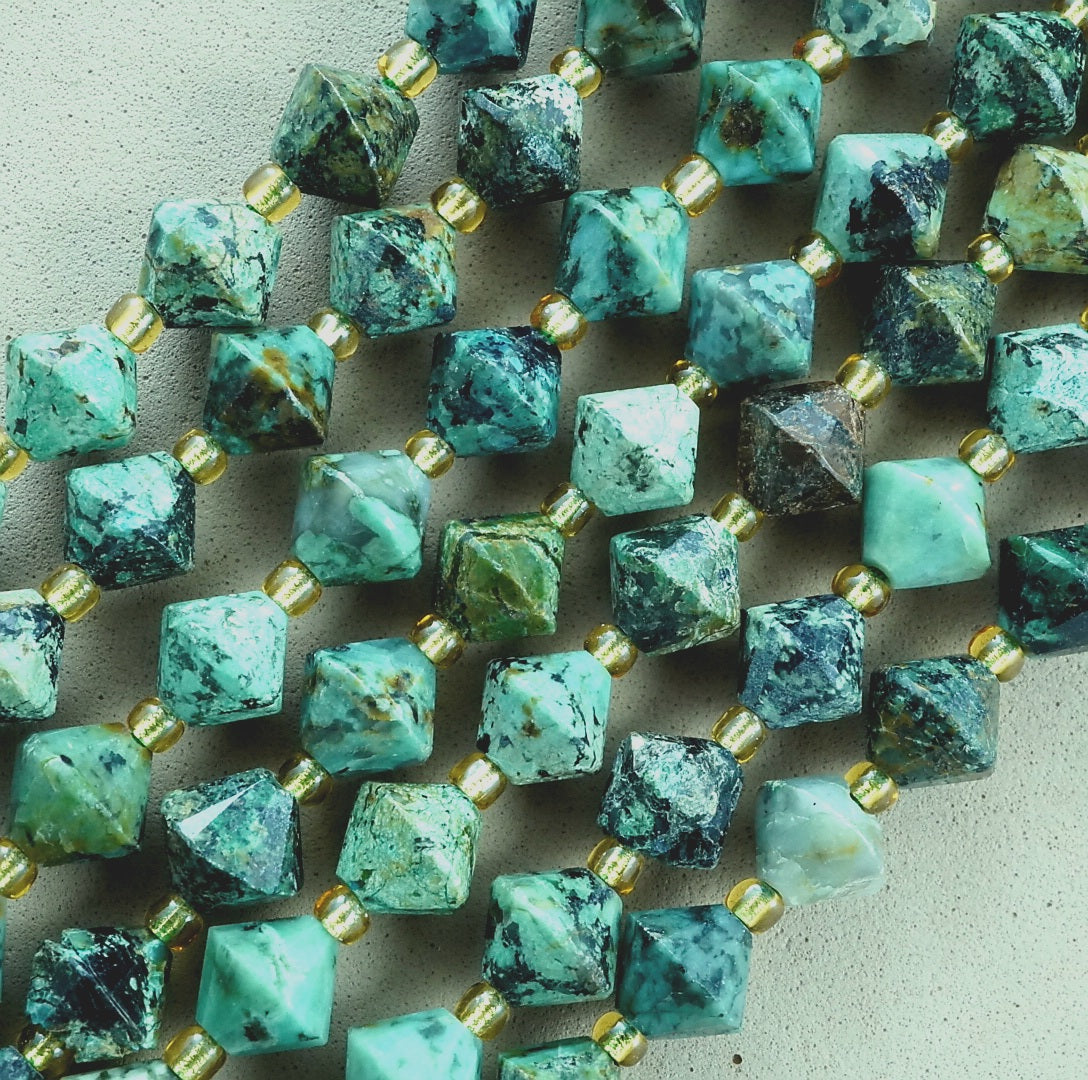 African Turquoise (Bicone)(Faceted)(8mm)(16"Strand)