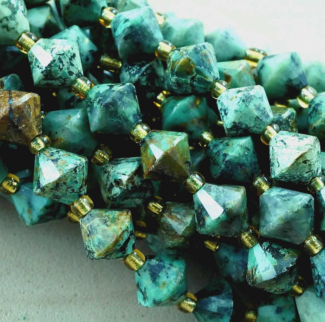 African Turquoise (Bicone)(Faceted)(8mm)(16"Strand)