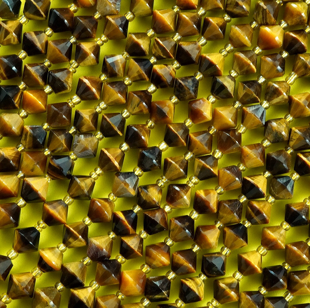 Tiger Eye (Bicone)(Faceted)(8mm)(16"Strand)