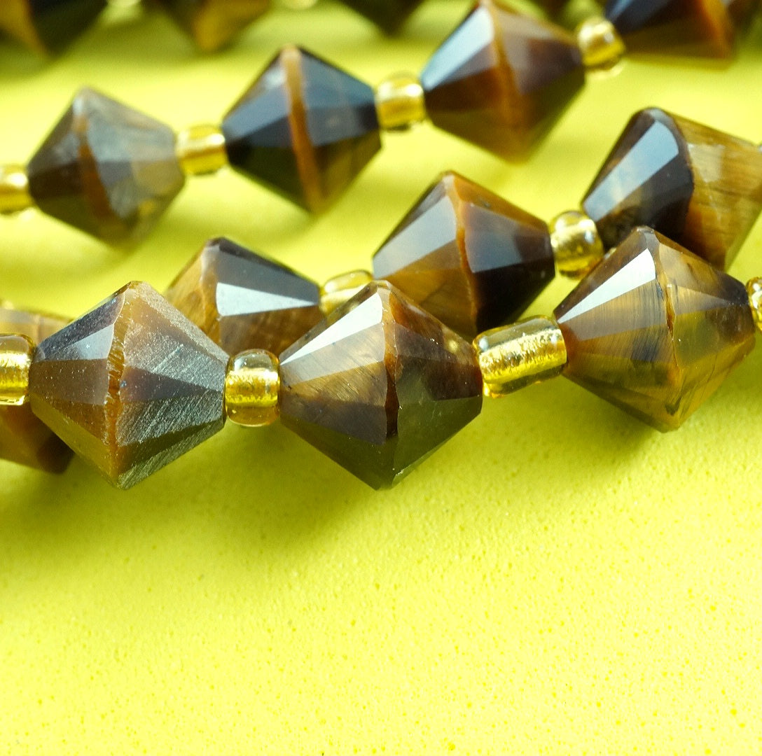 Tiger Eye (Bicone)(Faceted)(8mm)(16"Strand)