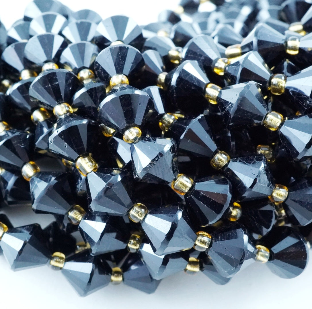 Black Tourmaline (Bicone)(Faceted)(8mm)(16"Strand)