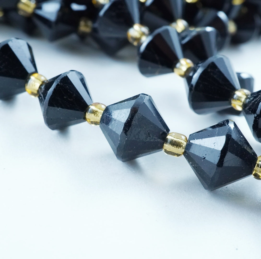 Black Tourmaline (Bicone)(Faceted)(8mm)(16"Strand)