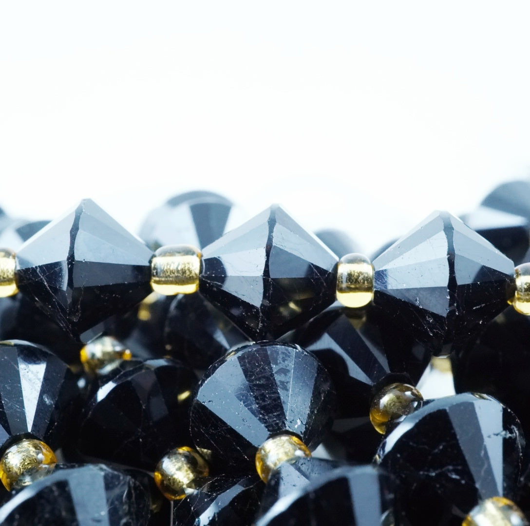 Black Tourmaline (Bicone)(Faceted)(8mm)(16"Strand)