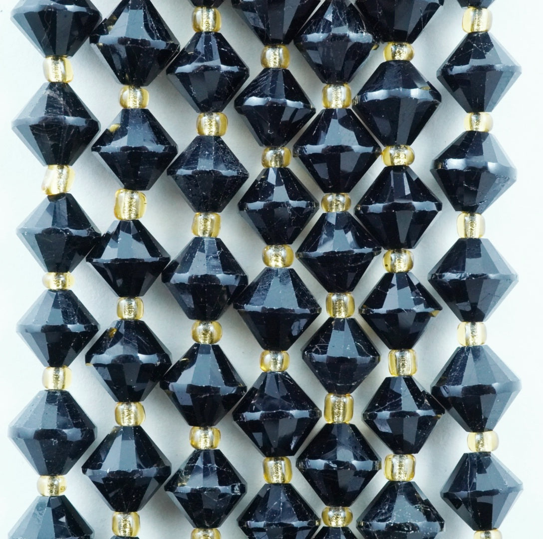 Black Tourmaline (Bicone)(Faceted)(8mm)(16"Strand)