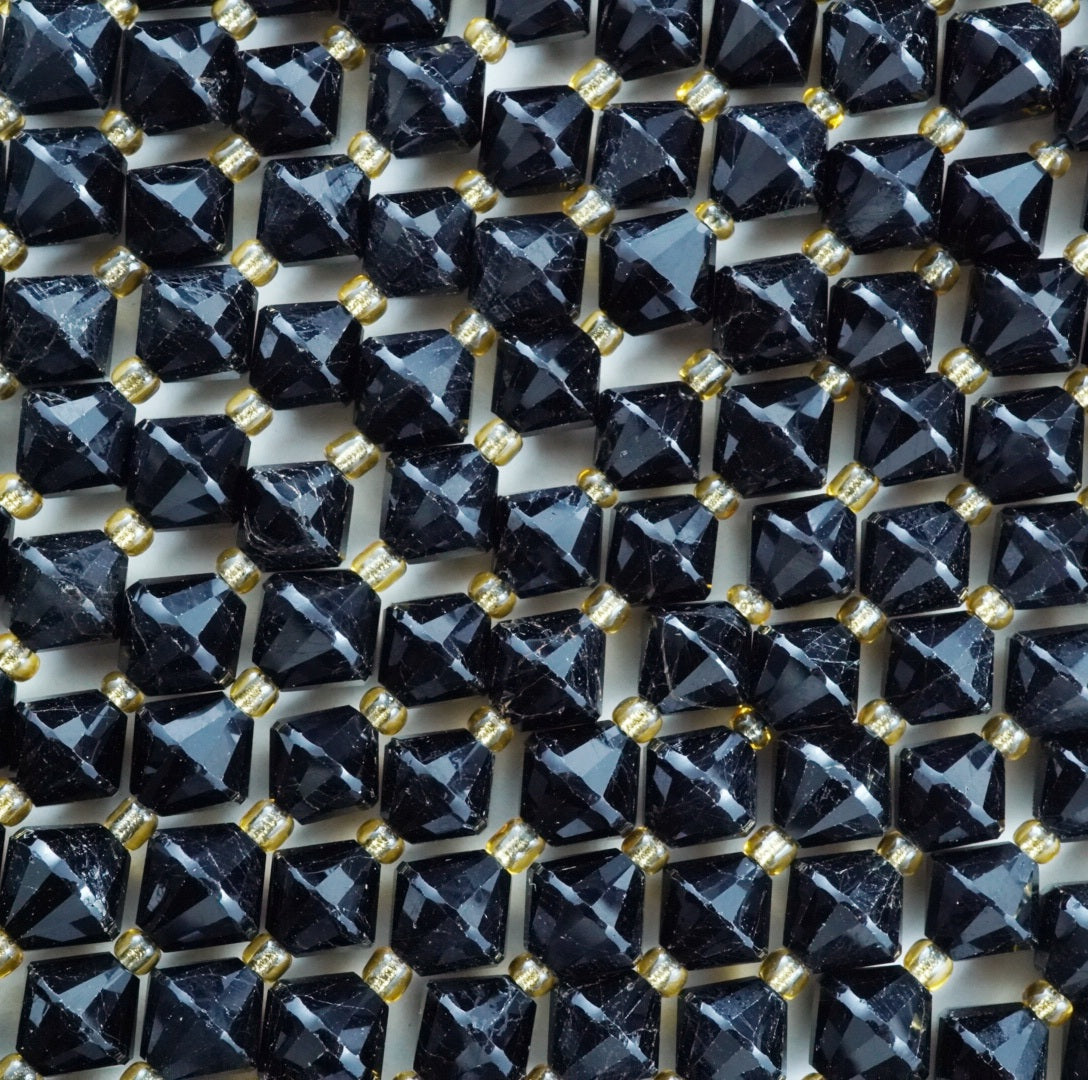 Black Tourmaline (Bicone)(Faceted)(8mm)(16"Strand)