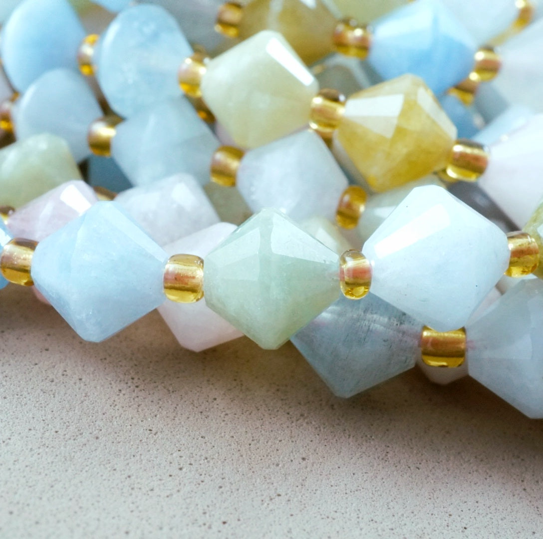 Aquamarine/Morganite Mix (Bicone)(Faceted)(8mm)(16"Strand)