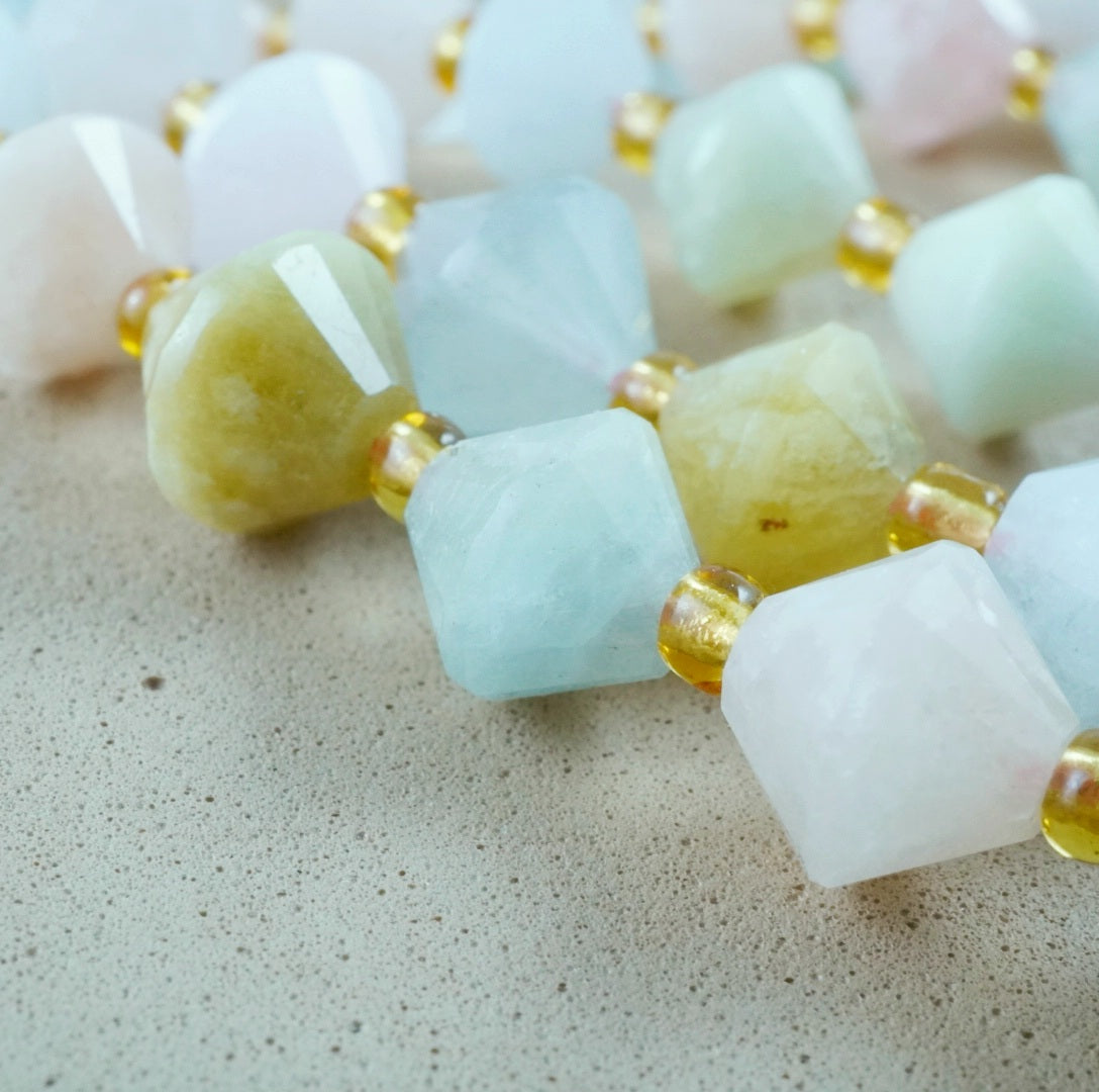 Aquamarine/Morganite Mix (Bicone)(Faceted)(8mm)(16"Strand)