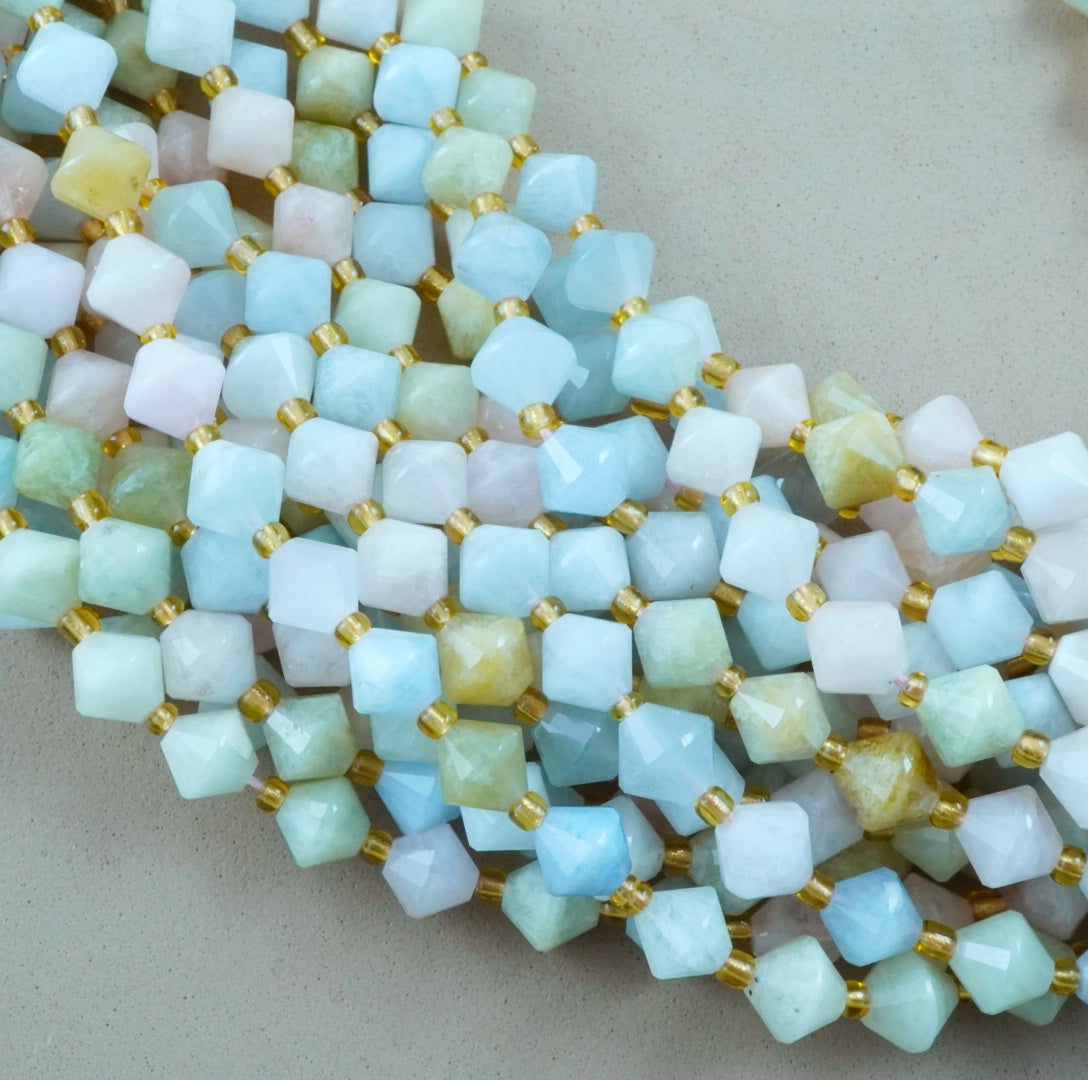 Aquamarine/Morganite Mix (Bicone)(Faceted)(8mm)(16"Strand)