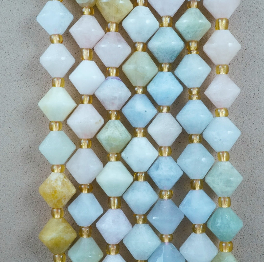 Aquamarine/Morganite Mix (Bicone)(Faceted)(8mm)(16"Strand)