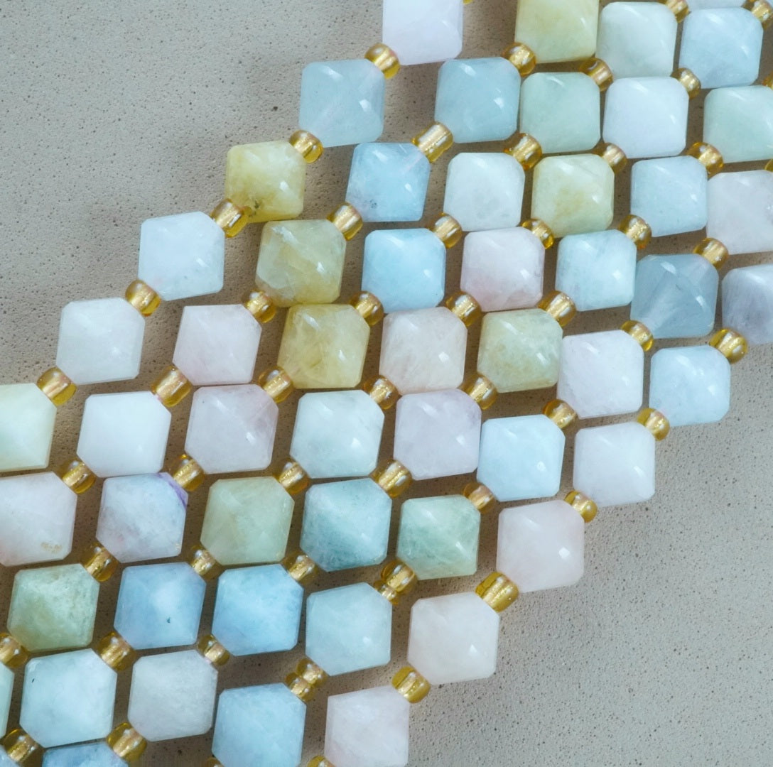 Aquamarine/Morganite Mix (Bicone)(Faceted)(8mm)(16"Strand)