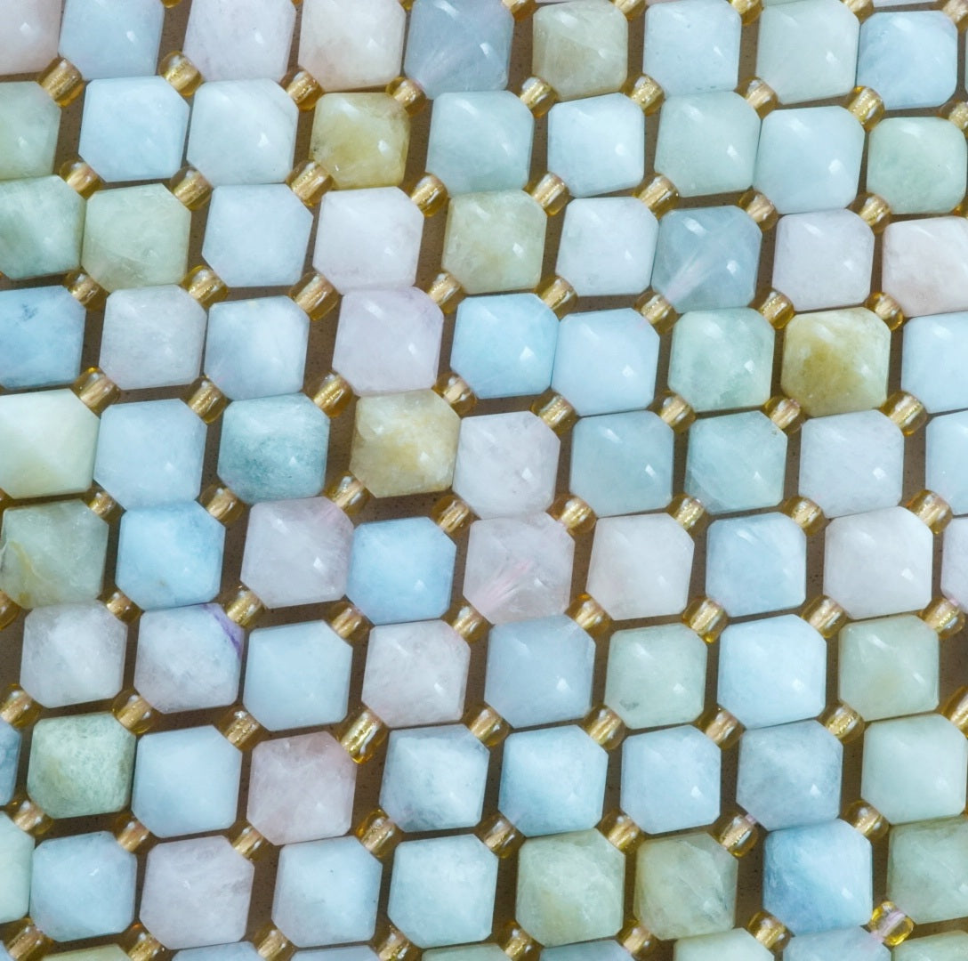 Aquamarine/Morganite Mix (Bicone)(Faceted)(8mm)(16"Strand)