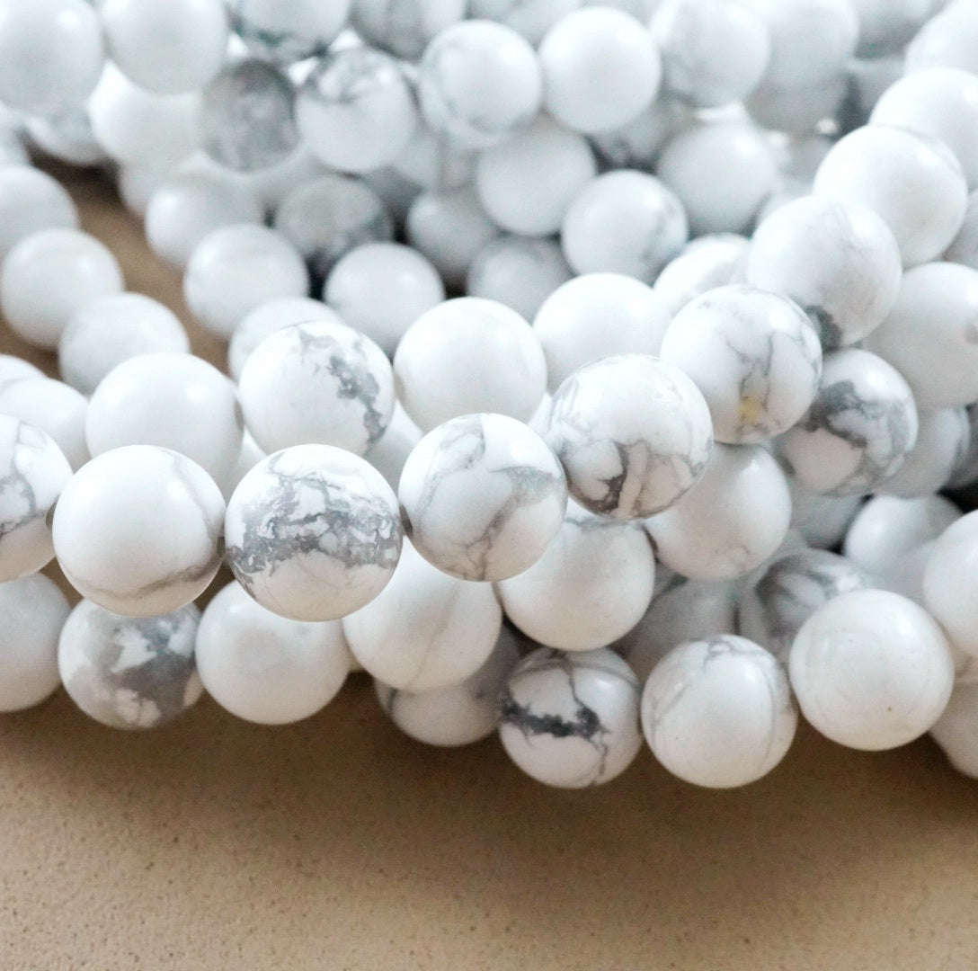 White Howlite Smooth Round Beads - 4mm, 6mm, 8mm, 10mm, 12mm, 15.5" Strands