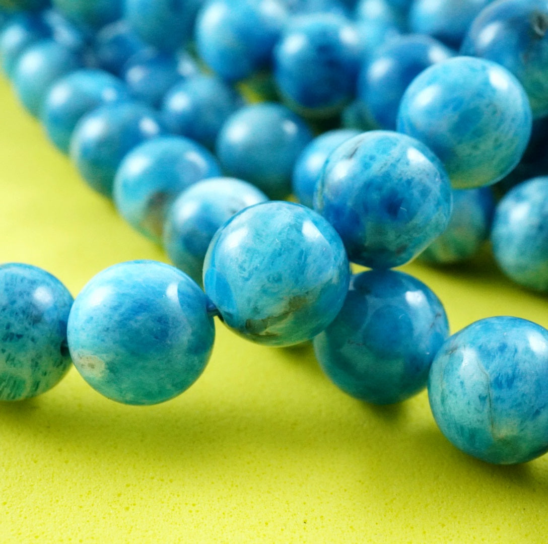 Blue Apatite Large Hole 8mm Round Beads 7.5 inch Strand –