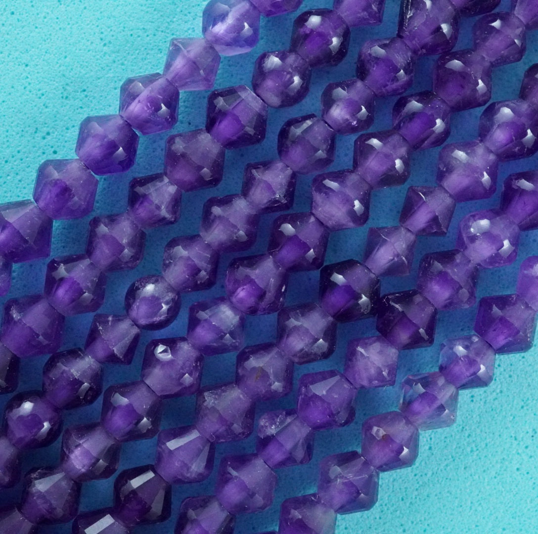Amethyst (Bicone)(Micro)(Faceted)(4mm)(15.5"Strand)
