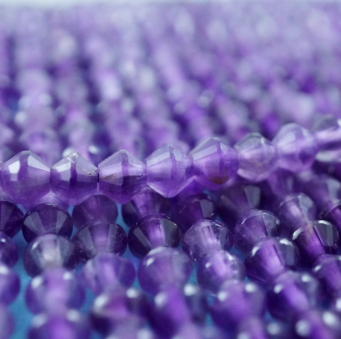 Amethyst (Bicone)(Micro)(Faceted)(4mm)(15.5"Strand)