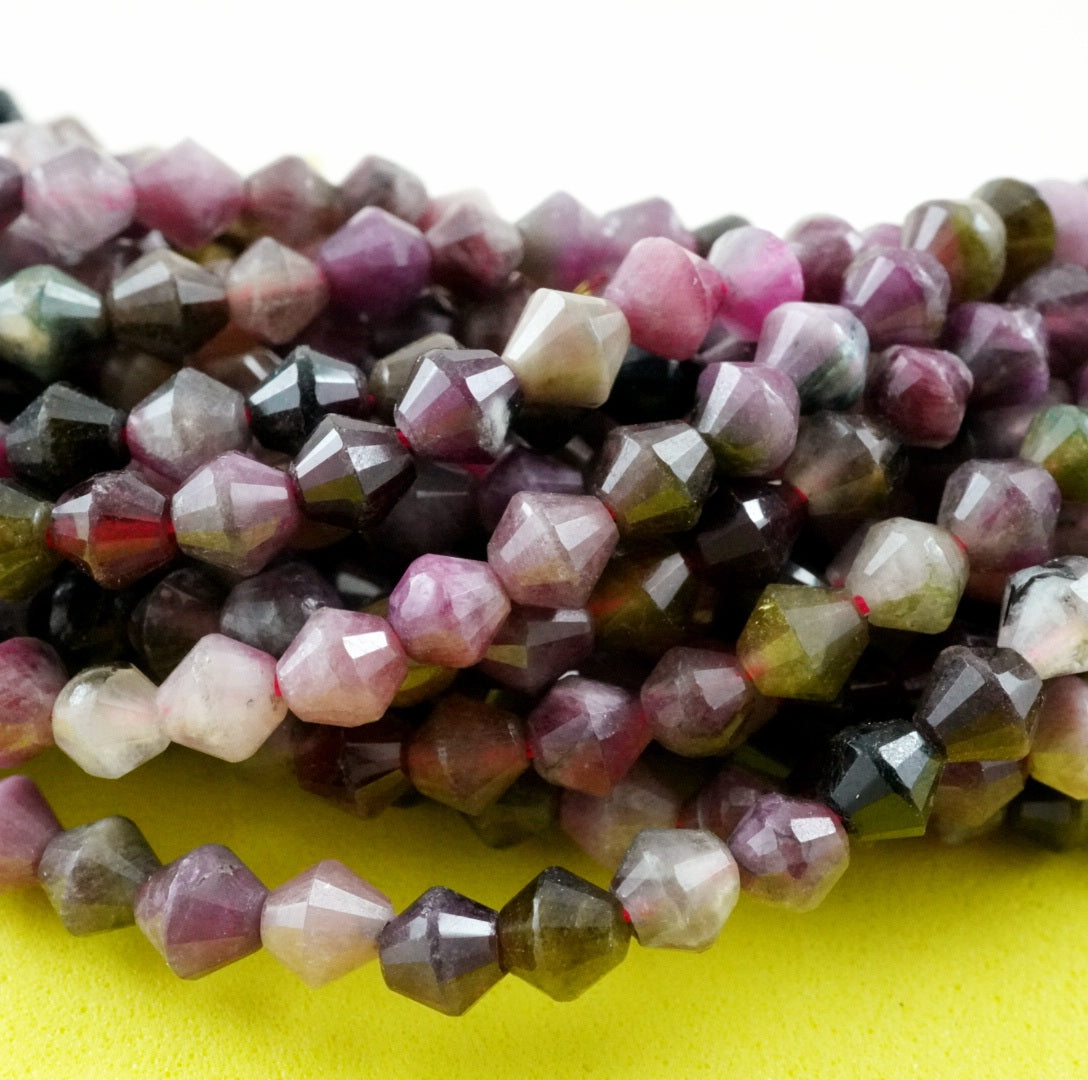 Watermelon Tourmaline (Bicone)(Micro)(Faceted)(4mm)(15.5"Strand)