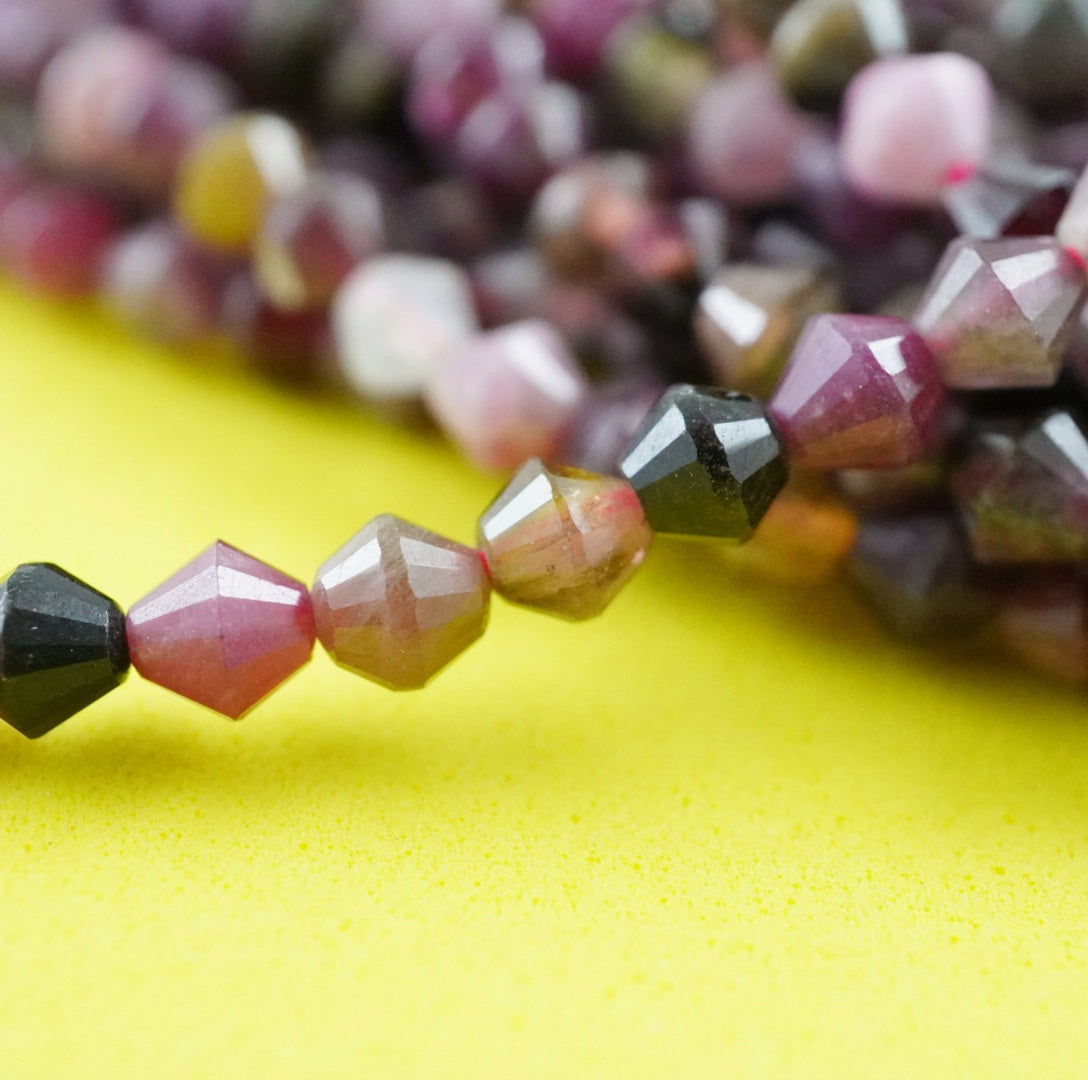 Watermelon Tourmaline (Bicone)(Micro)(Faceted)(4mm)(15.5"Strand)