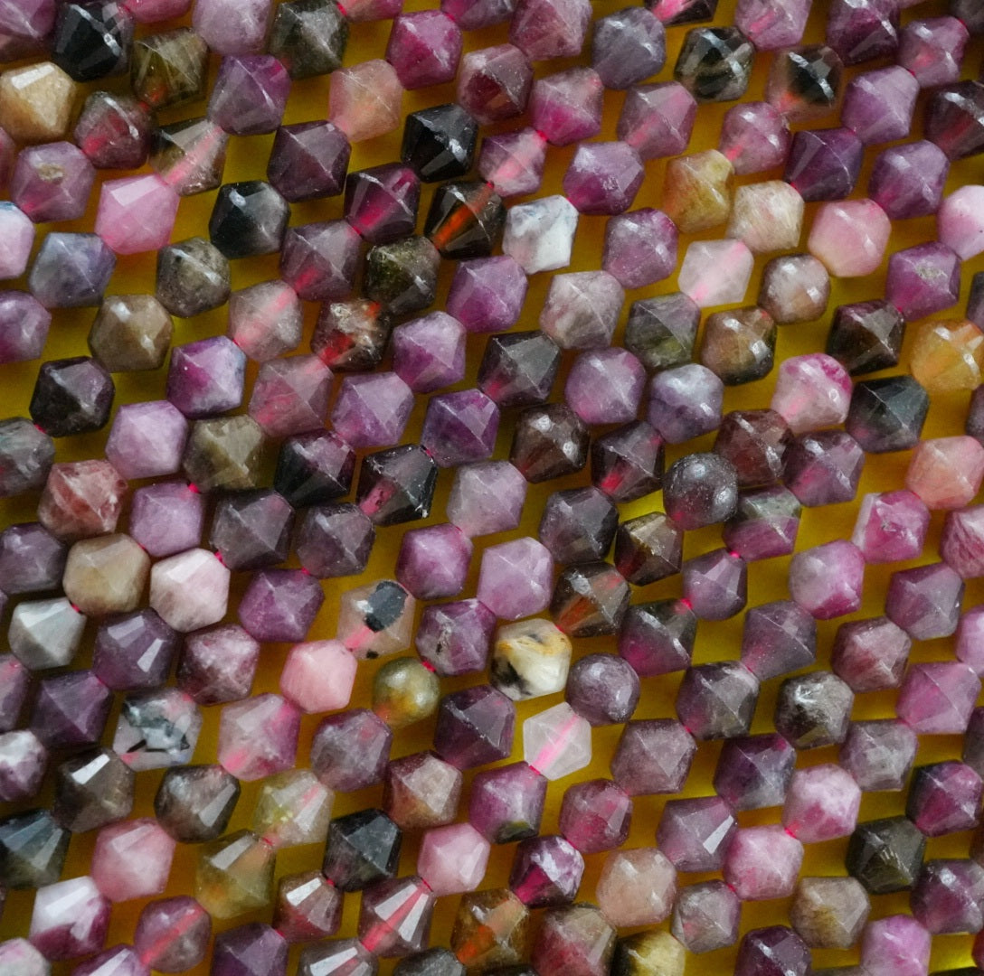 Watermelon Tourmaline (Bicone)(Micro)(Faceted)(4mm)(15.5"Strand)