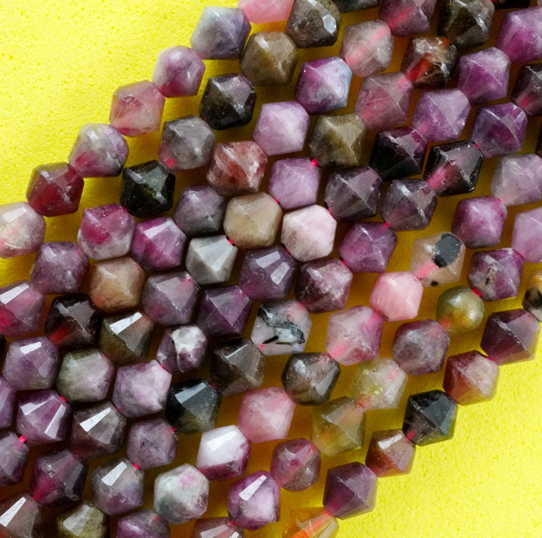 Watermelon Tourmaline (Bicone)(Micro)(Faceted)(4mm)(15.5"Strand)