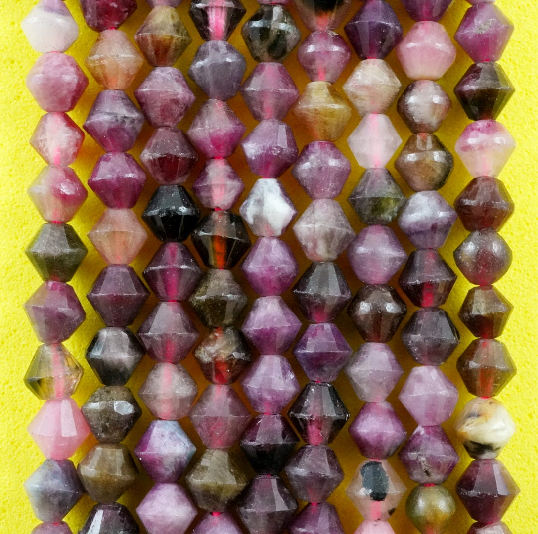 Watermelon Tourmaline (Bicone)(Micro)(Faceted)(4mm)(15.5"Strand)