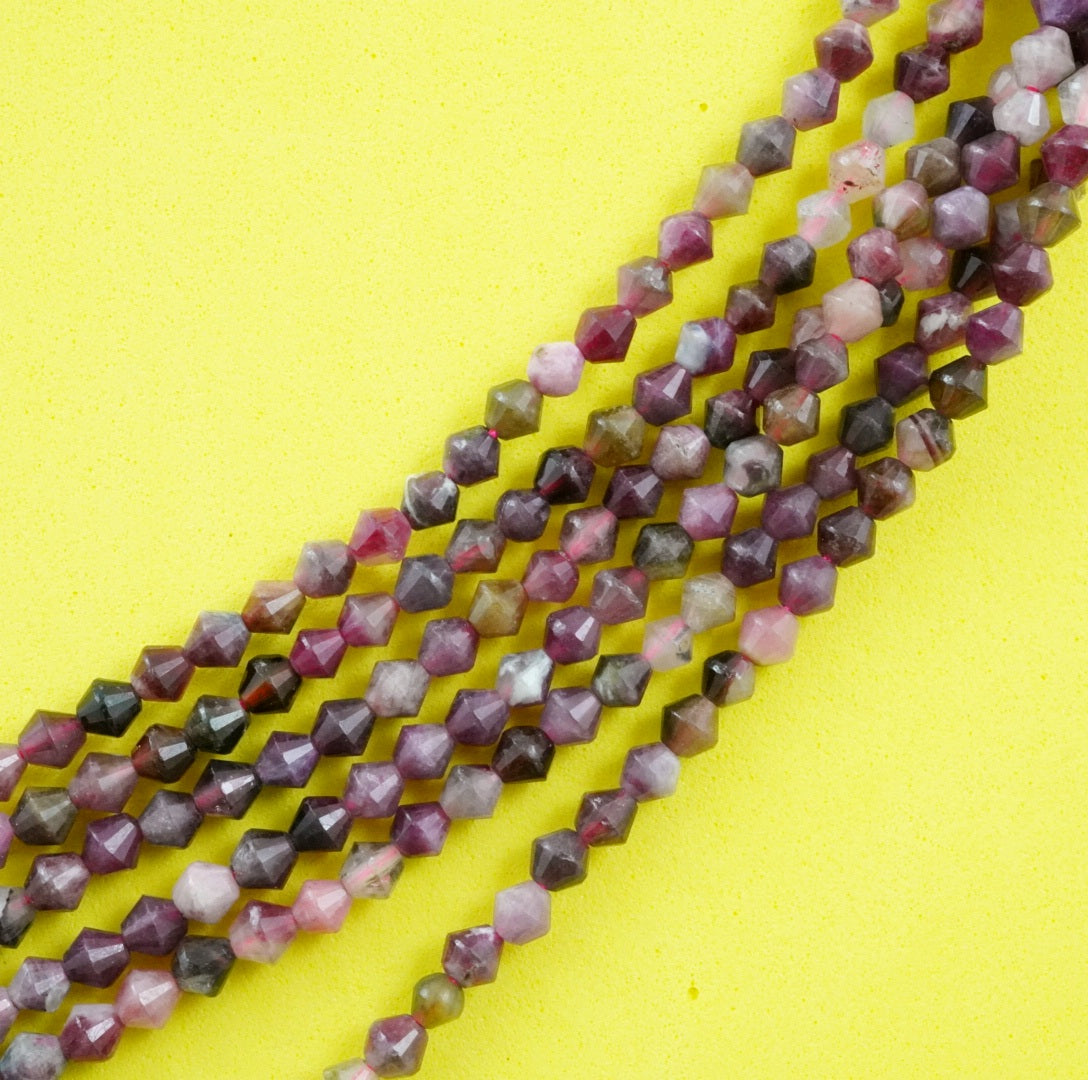 Watermelon Tourmaline (Bicone)(Micro)(Faceted)(4mm)(15.5"Strand)