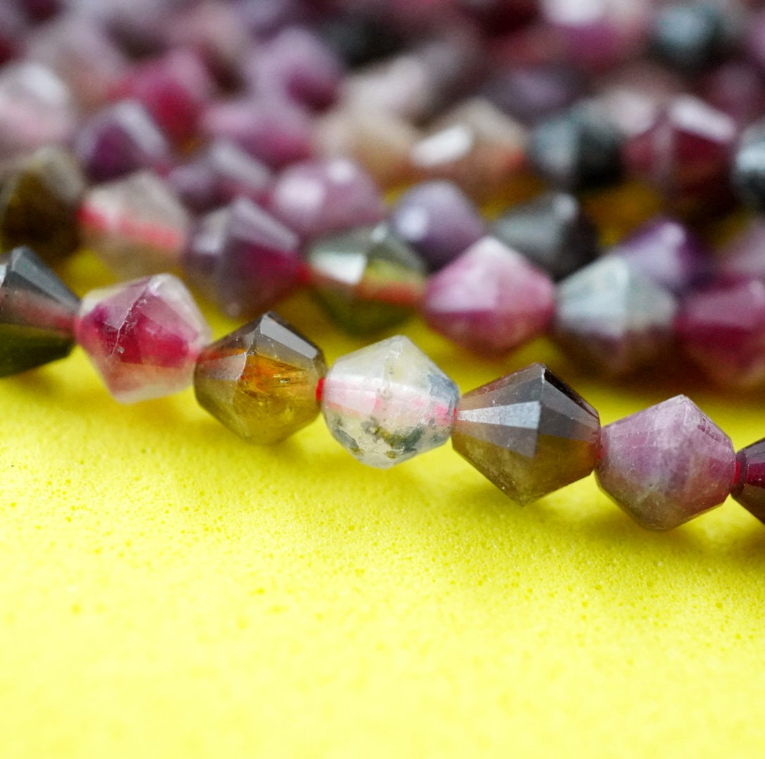 Watermelon Tourmaline (Bicone)(Micro)(Faceted)(4mm)(15.5"Strand)