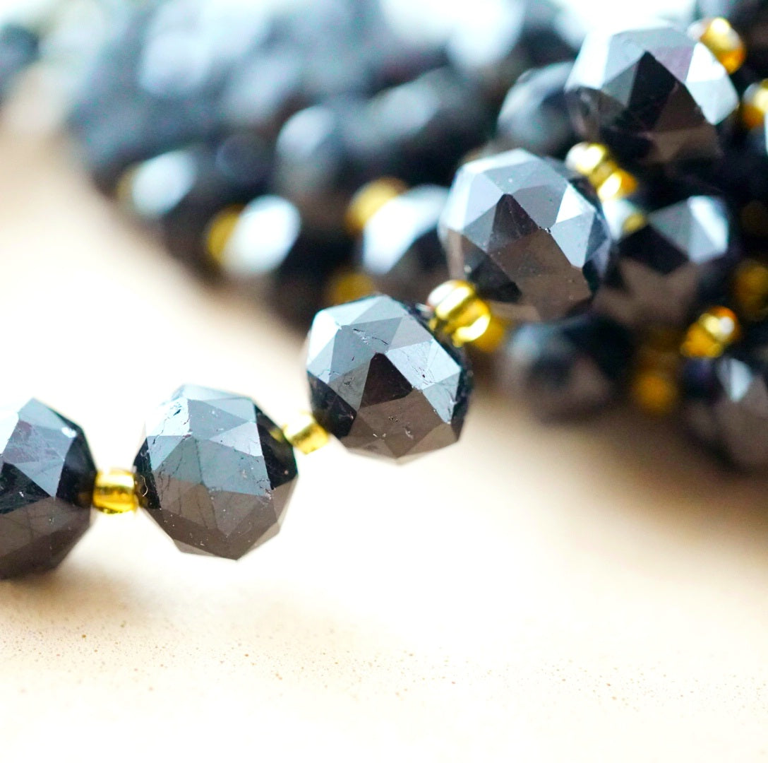 Black Tourmaline (Rondelle)(Triangle-Faceted)(10x8mm)(15.5"Strand)