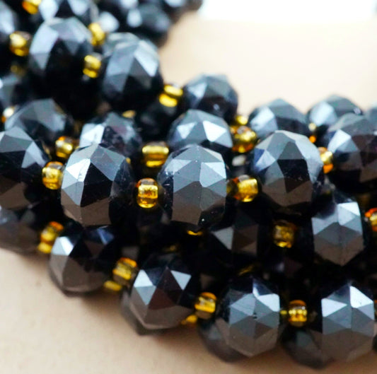 Black Tourmaline (Rondelle)(Triangle-Faceted)(10x8mm)(15.5"Strand)
