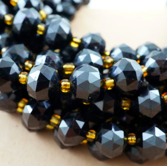Black Tourmaline (Rondelle)(Triangle-Faceted)(10x8mm)(15.5