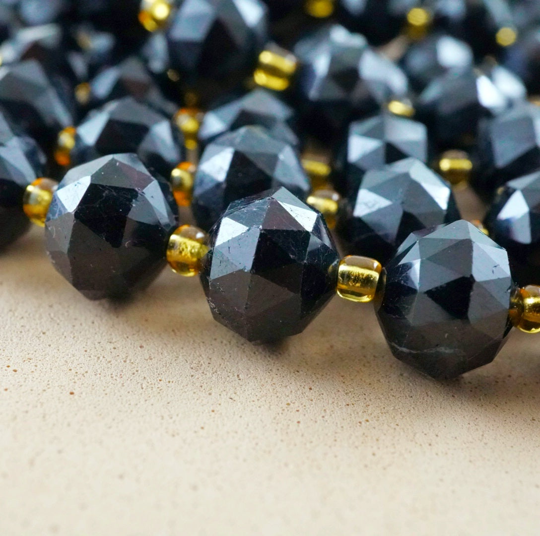 Black Tourmaline (Rondelle)(Triangle-Faceted)(10x8mm)(15.5"Strand)