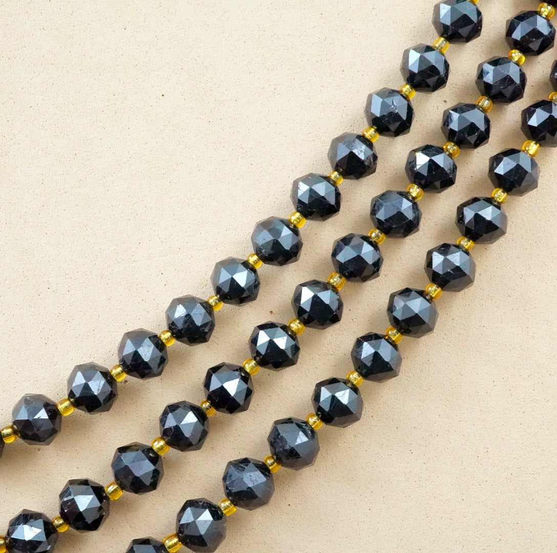 Black Tourmaline (Rondelle)(Triangle-Faceted)(10x8mm)(15.5"Strand)