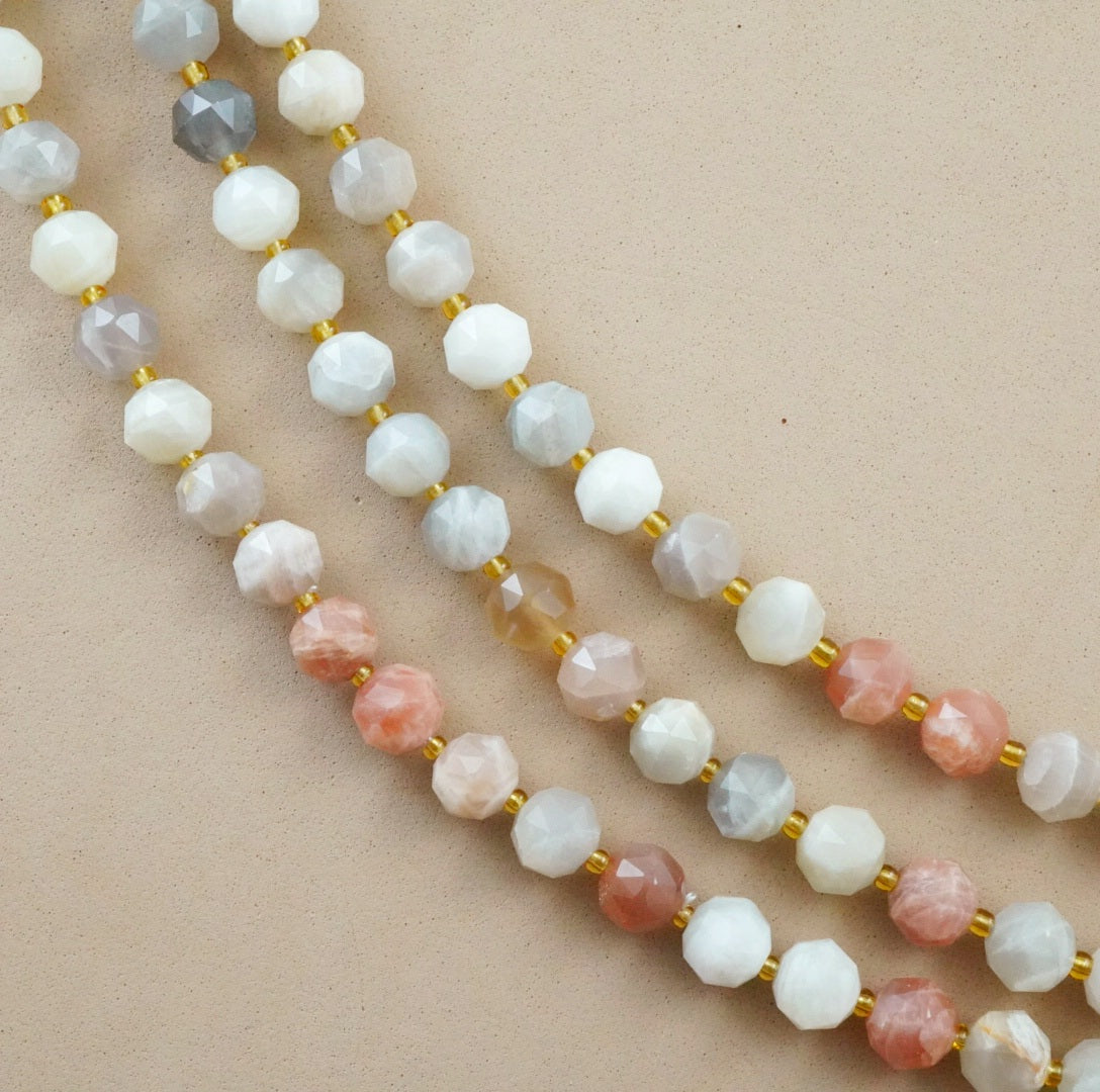 Mix Moonstone (Rondelle)(Triangle-Faceted)(10x8mm)(15.5"Strand)