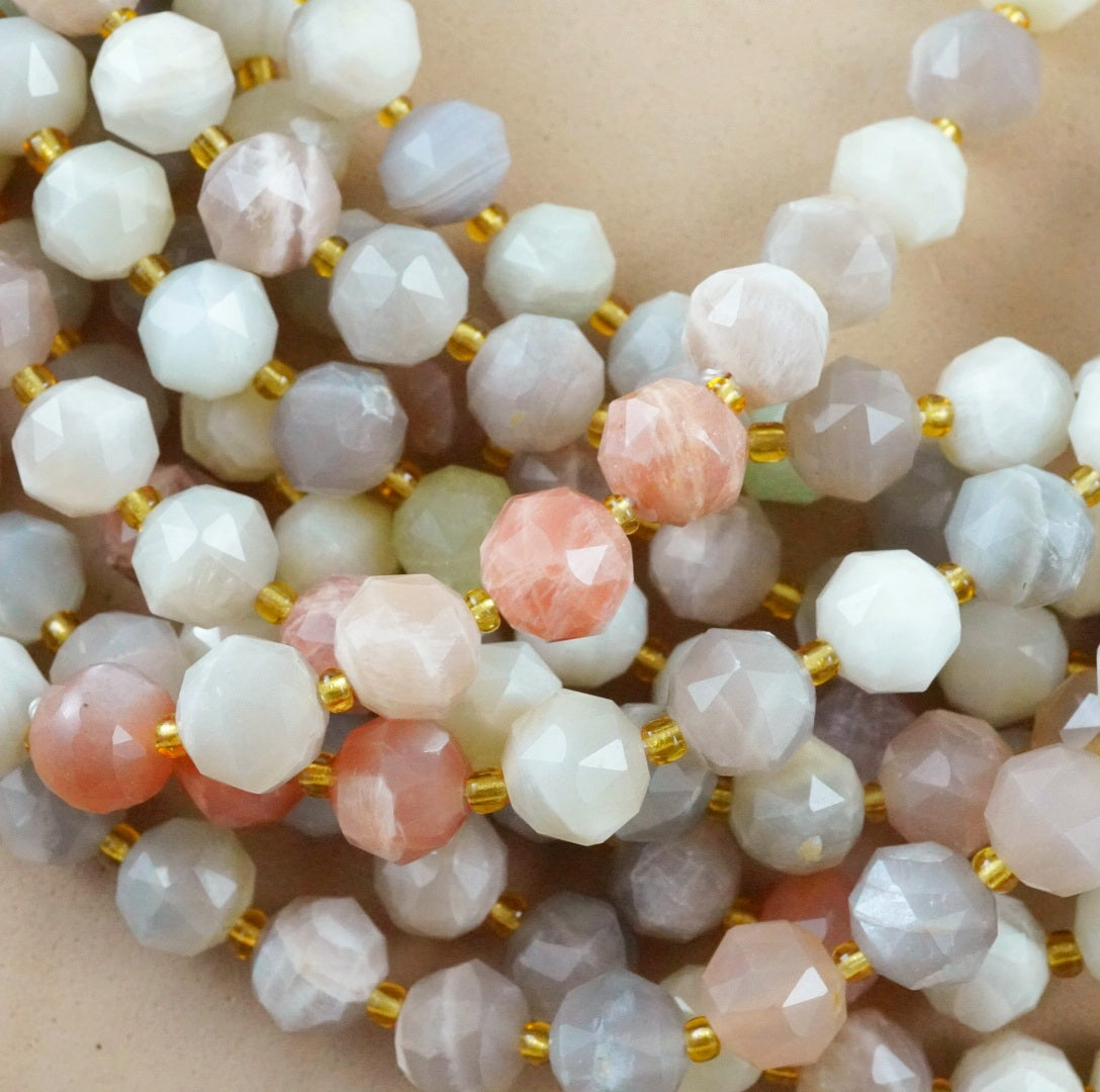 Mix Moonstone (Rondelle)(Triangle-Faceted)(10x8mm)(15.5"Strand)