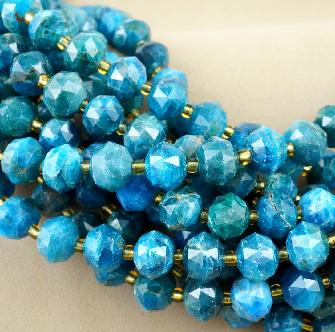 Blue Apatite (Rondelle)(Triangle-Faceted)(10x8mm)(15.5"Strand)