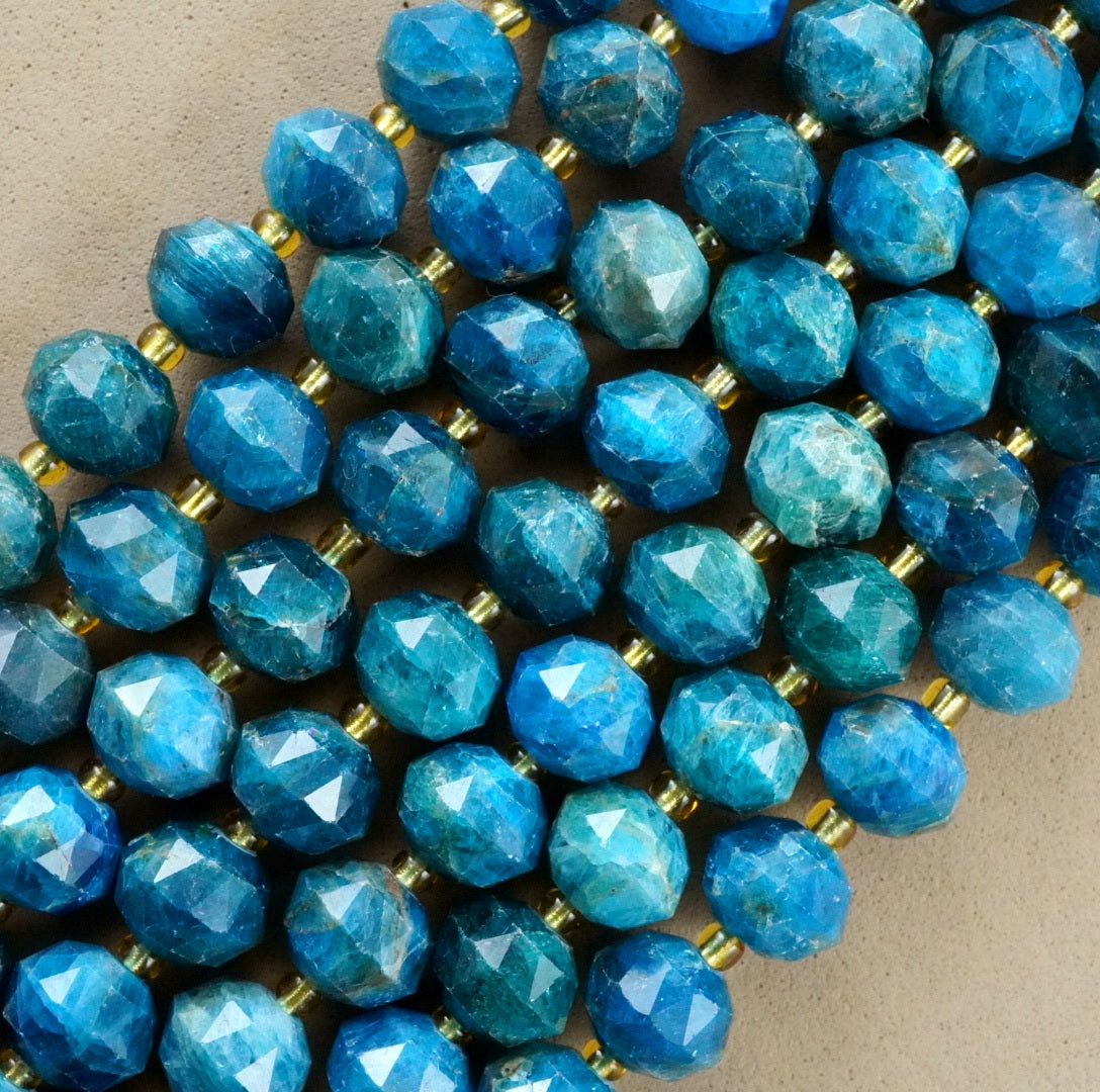 Blue Apatite (Rondelle)(Triangle-Faceted)(10x8mm)(15.5"Strand)