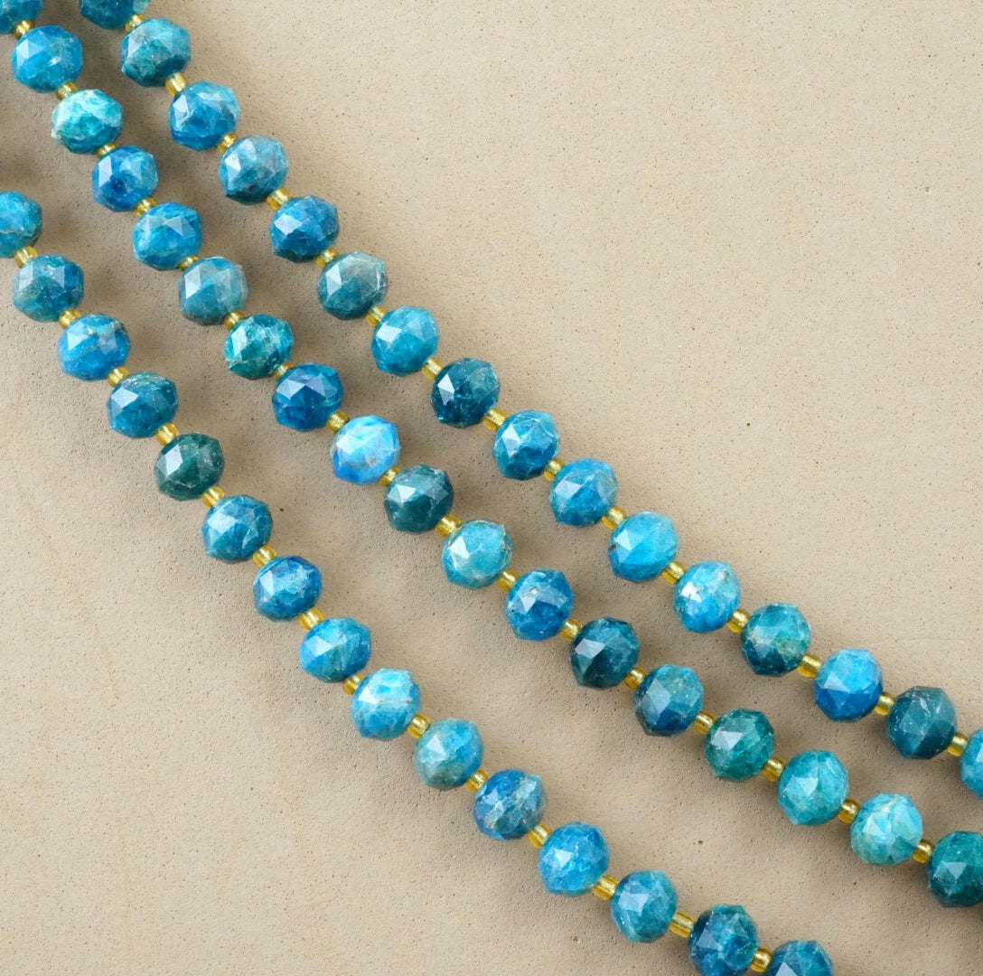 Blue Apatite (Rondelle)(Triangle-Faceted)(10x8mm)(15.5"Strand)