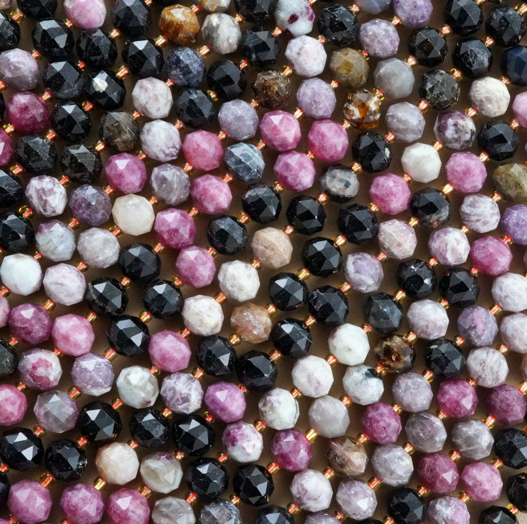 Watermelon Tourmaline (Rondelle)(Triangle-Faceted)(10x8mm)(15.5"Strand)