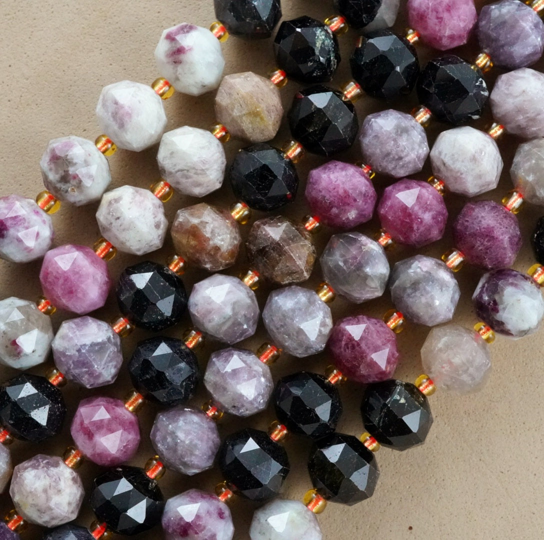 Watermelon Tourmaline (Rondelle)(Triangle-Faceted)(10x8mm)(15.5"Strand)