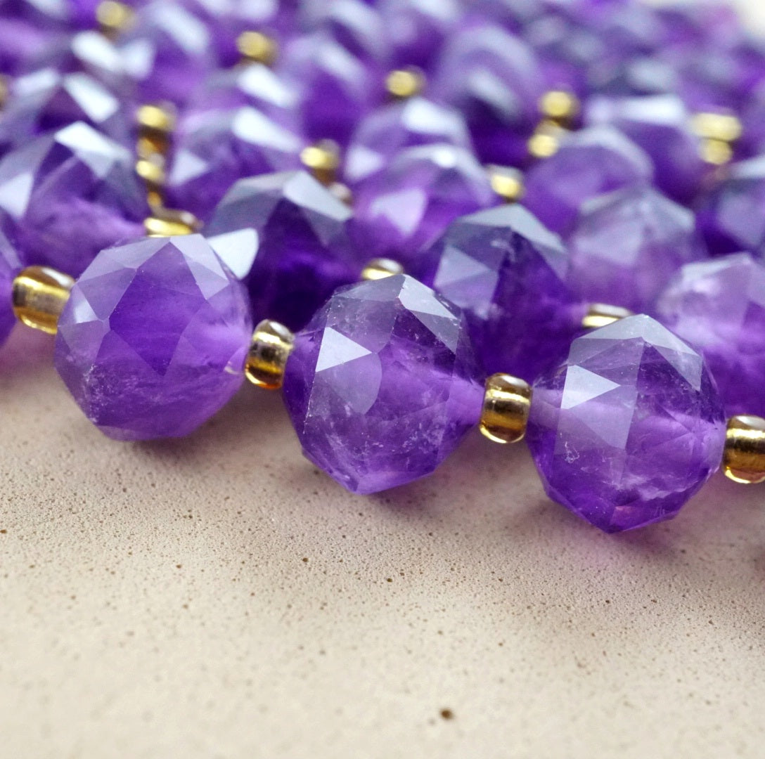 Amethyst (Rondelle)(Triangle-Faceted)(10x8mm)(15.5"Strand)
