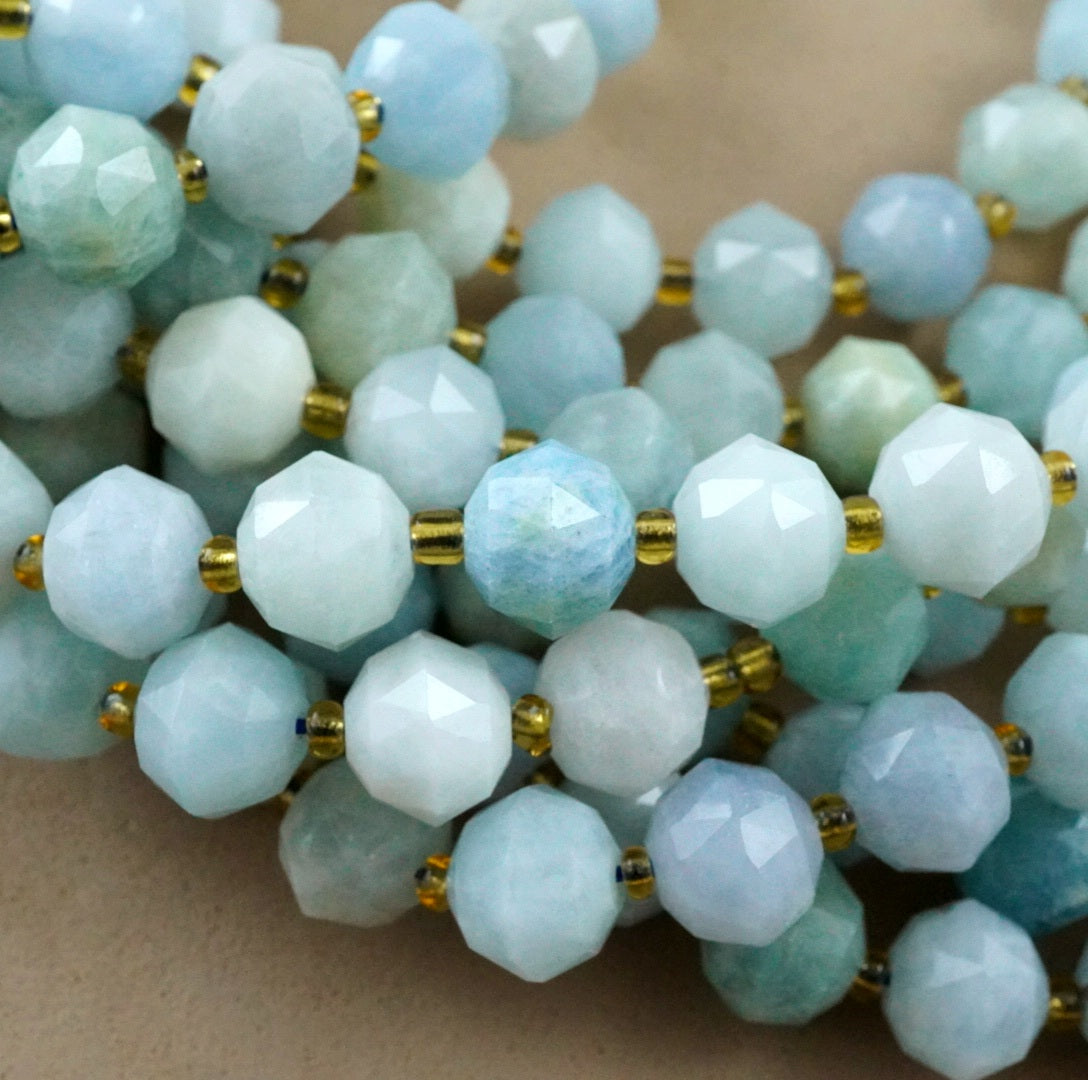 Aquamarine (Rondelle)(Triangle-Faceted)(10x8mm)(15.5"Strand)