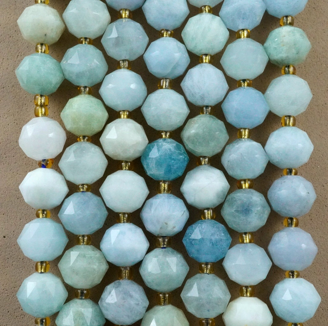Aquamarine (Rondelle)(Triangle-Faceted)(10x8mm)(15.5"Strand)
